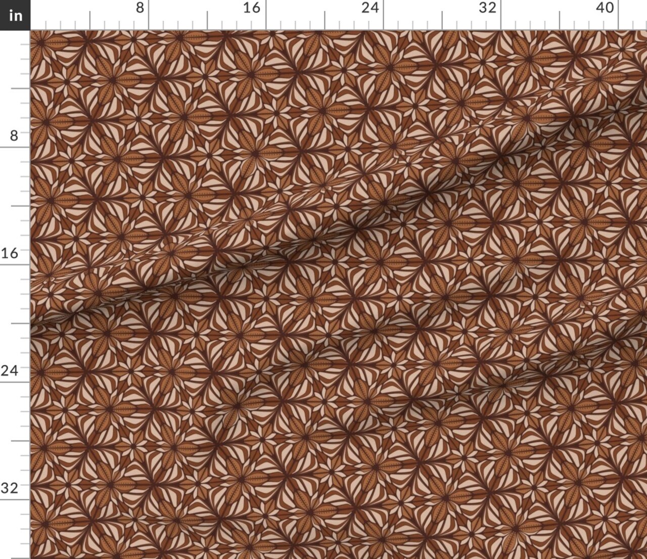 Seventies Kaleidoscope Brown Floral Sixties Retro Vintage Style Abstract Custom Printed Fabric by Spoonflower Various Fabrics by the Yard or Fat Quarter